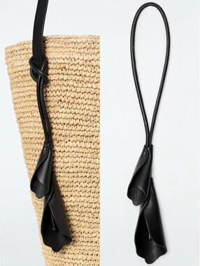COS Floral Leather Bag Charm NEW Black Flower